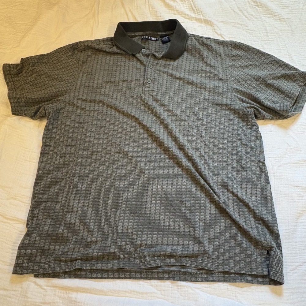 John Henry Polo Shirt Textured Cotton Blend Gray Short Sleeve Casual XL